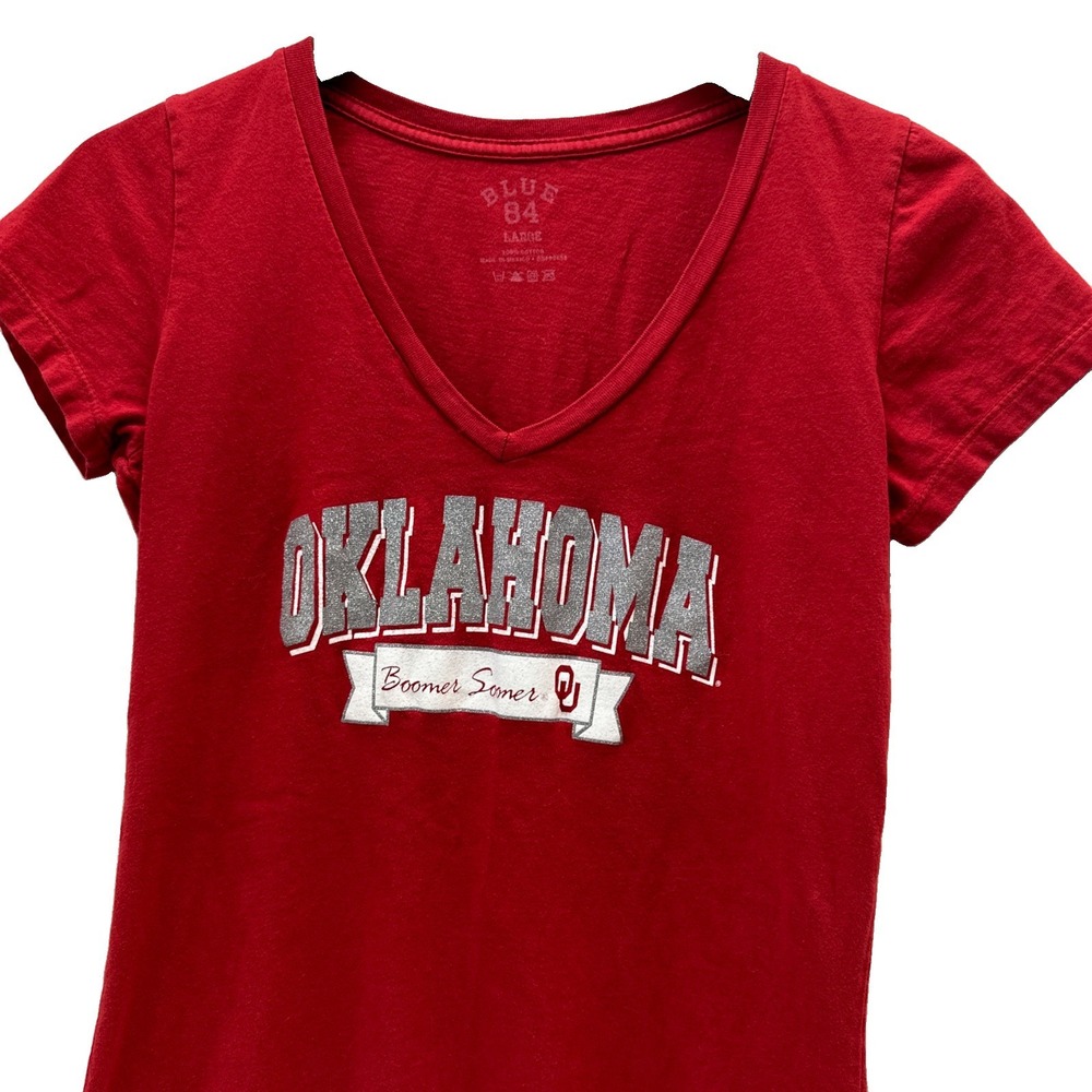 University of Oklahoma Sooners Women's Large Shirt Vneck Boomer Sooner Crimson